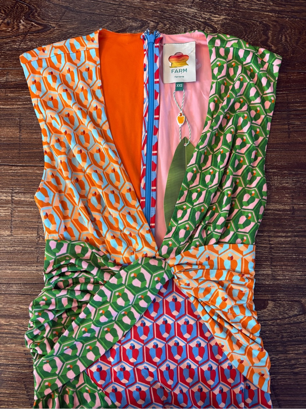 FARM Rio Cashew Mix Knot Maxi Dress Womens XXS Multicolored NWT Plunging V-Neck - Picture 8 of 12